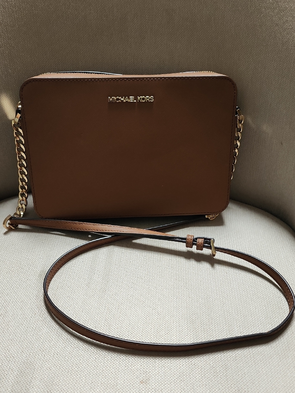 Michael Kors Cognac Leather Crossbody with Chain Strap